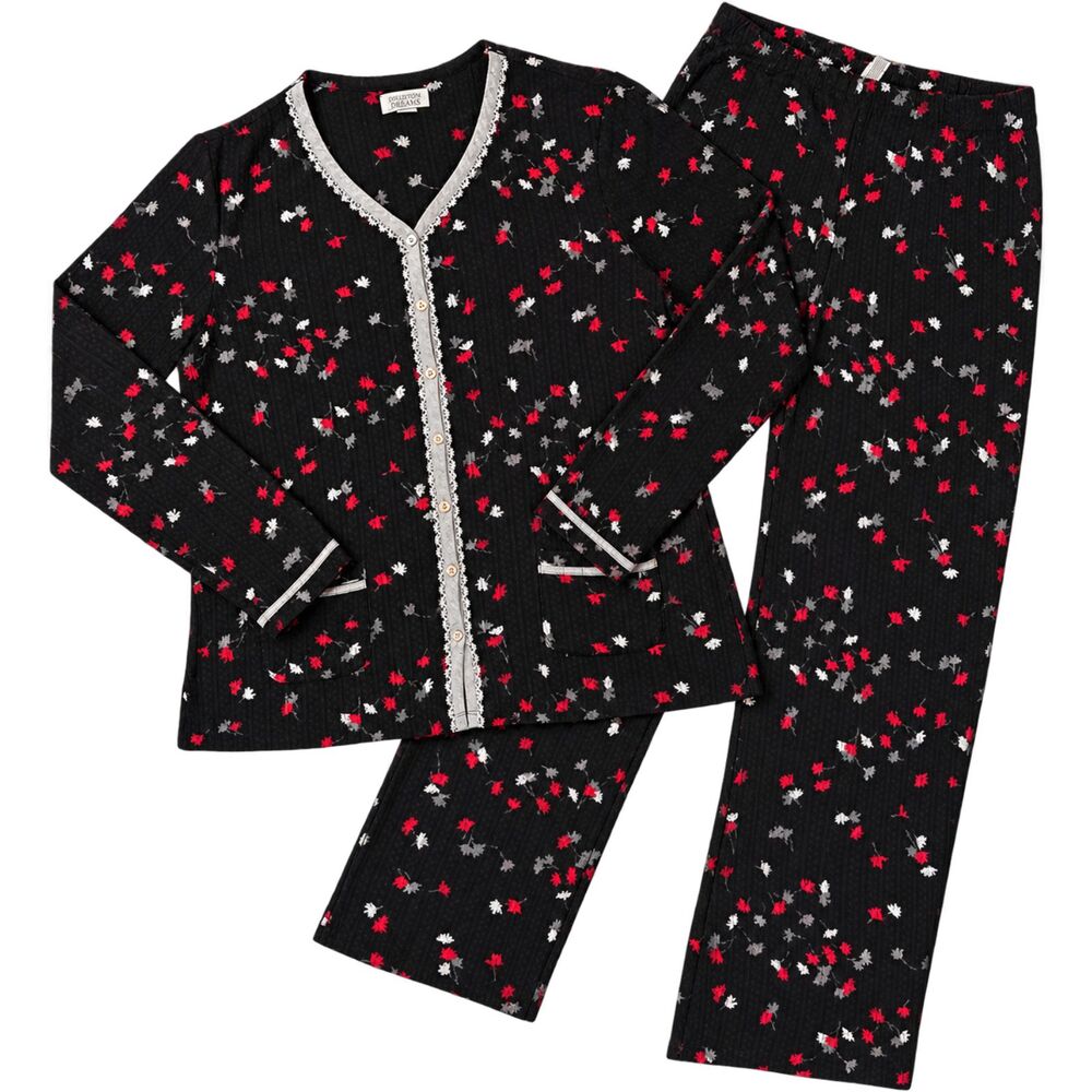 Celestial Dreams Floral Pajama Set Black Red Gray Size L 12-14